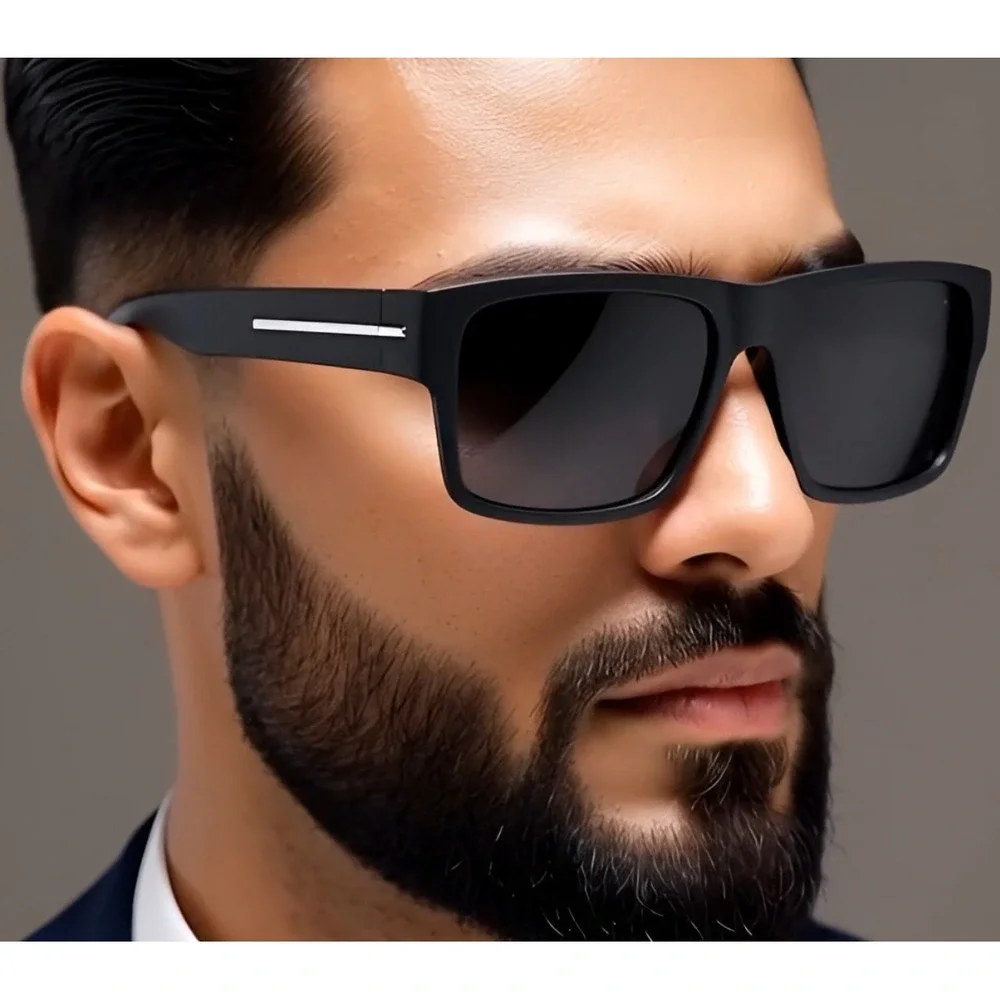 Mens Rectangular Sunglasses‎ Polarized Driving Fishing Shades Black Outdoor Work